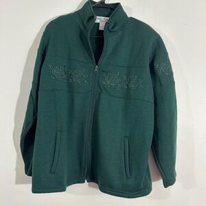 Bonnie Evans Sport Petites Green Floral Embroidered Full Zip‎ Jacket Size Large